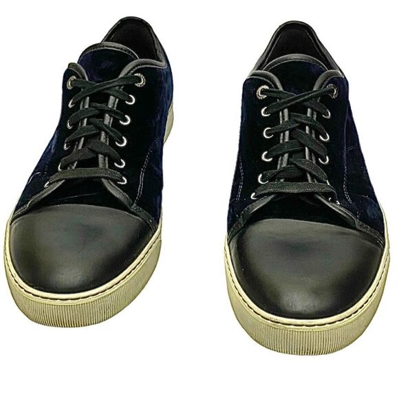 LANVIN Velvet Low Top Cap Toe Sneakers Men Size 11 Medium Navy Blue Pre-Owned - Picture 8 of 13